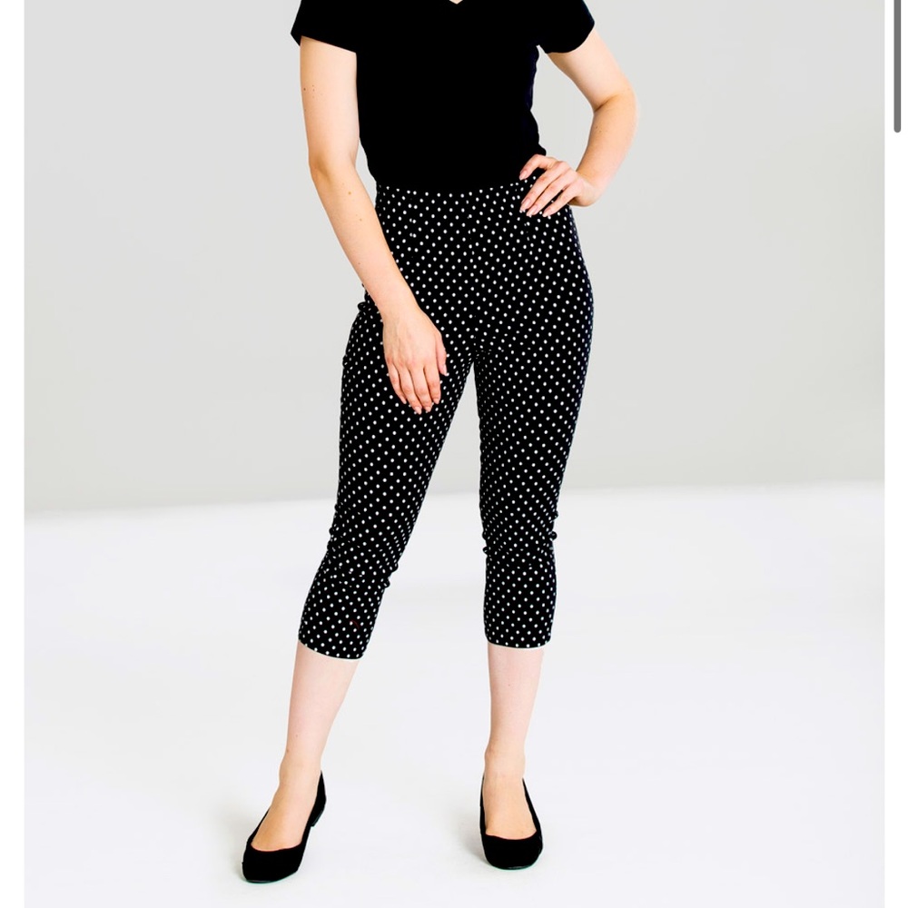Hell Bunny Kay Capri Pants Black Polka Dot